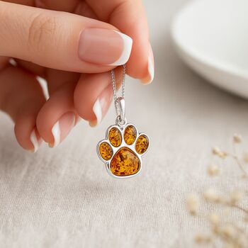 Sterling Silver Amber Paw Print Pendant – 20mm, 2 of 7