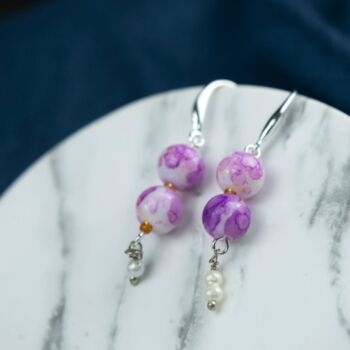 Two Pearl Colourful Marble Pearl Dangle Drop Earrings, 9 of 10