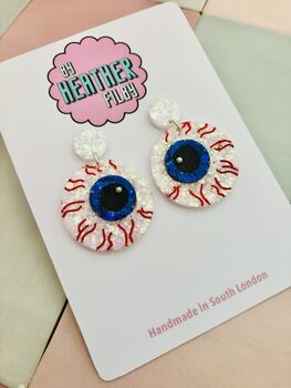 Eyeball Glitter Resin Earrings / Spooky Halloween Jewellery / Surrealist Jewellery / Fun Gift For Her, 3 of 6