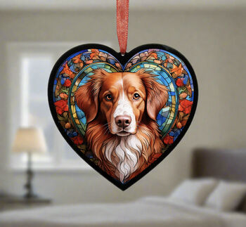 Nova Scotia Duck Tolling Retriever Stained Glass Effect Heart Suncatcher, 4 of 5