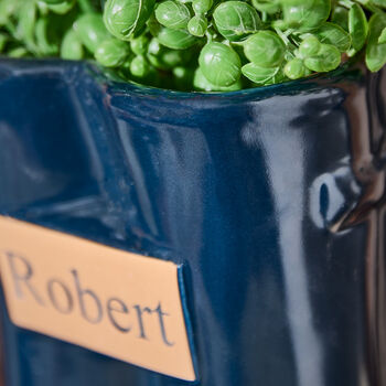 Set Of Two Personalised Blue Welly Boots Planters, 8 of 9