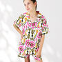 Ikat Print 100% Cotton Ladies Pyjama Short Set In White And Pink, thumbnail 1 of 6