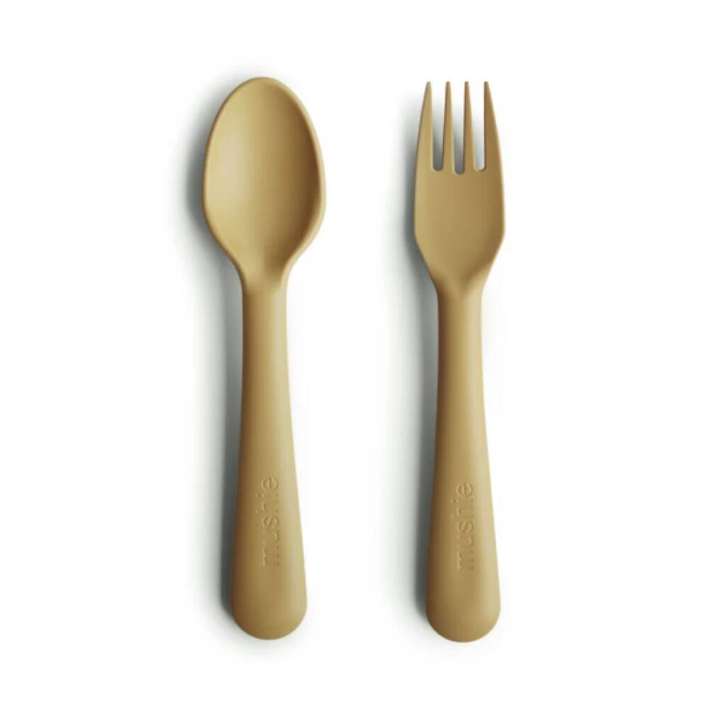 Scandi Children's Cutlery Fork And Spoon Mustard, 1 of 5