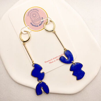 Royal Blue Abstract Statement Earrings, Clay And Resin, 5 of 10
