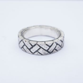 Herringbone Brick Silver Ring, 2 of 4