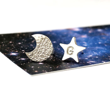 Personalised Sterling Silver Half Moon And Initial Star Mismatched Earrings, 6 of 11