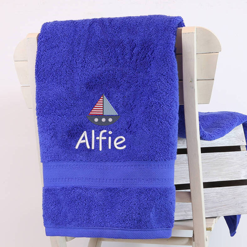 Kids Personalised Sailing Boat Bath Towel By Duncan Stewart