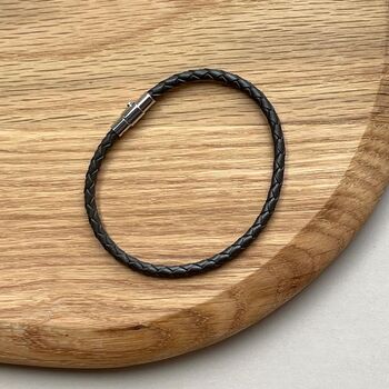 Men's Leather Slim Plaited Bracelet, 5 of 8