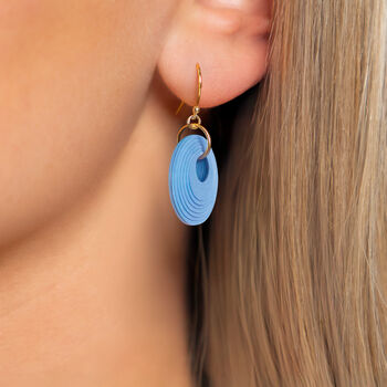 Pearlescent Blue Circular Earrings • Gold Plated Sterling Silver Hooks, 4 of 7