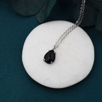 Sterling Silver Genuine Black Onyx Pear Necklace, 2 of 11