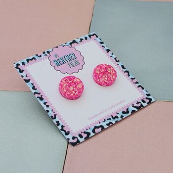 Circle Glitter Resin Stud Earrings Pink, Rainbow, Teal, Pink And Black, Neon Green, 10 of 12