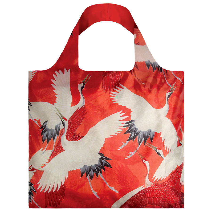 loqi white and red cranes shopping bag by stone | notonthehighstreet.com