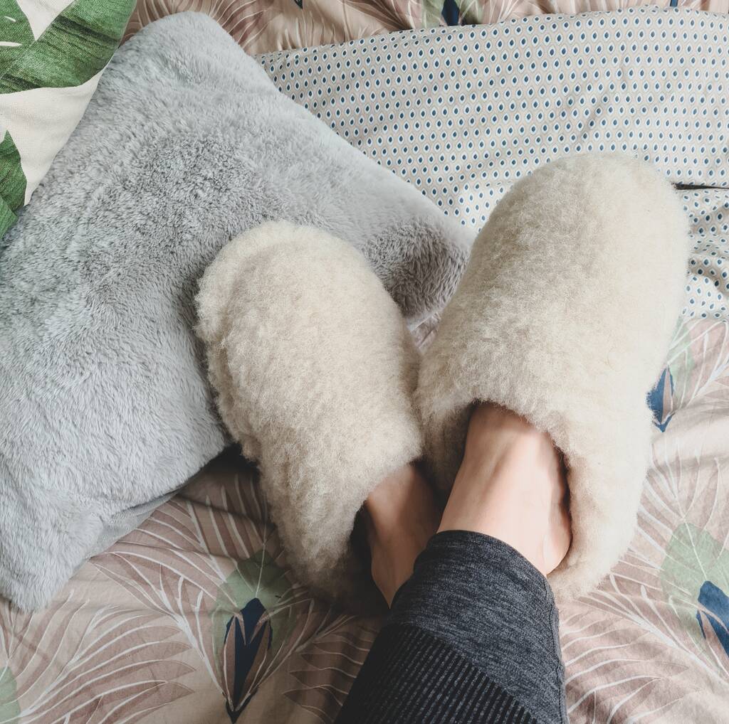 Pure Wool Cocoon Slippers Mules Beige By FOLKIT