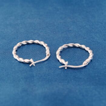 Silver Twisted Hoops, 925 Sterling Silver, 6 of 7