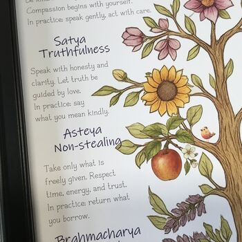 Yamas And Niyamas With Flower Symbolism Yoga Tree Poster, 3 of 7