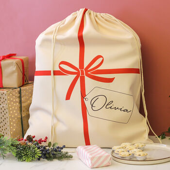 Personalised Wrapping Bow Christmas Santa Sack, 3 of 5