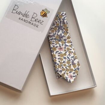 Liberty Tie/Pocket Square/Cuff Link In Yellow Print, 3 of 6