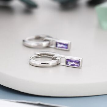 Alexandrite Purple Baguette Cz Huggie Hoop Earrings, 5 of 11
