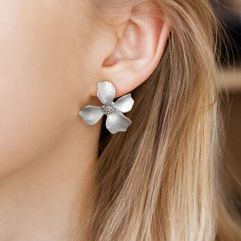 Silver Colour Hand Painted Flower Shaped Stud Earrings, 2 of 3
