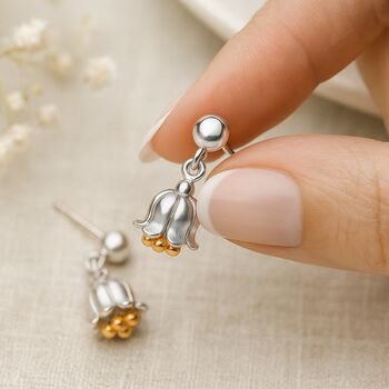 Sterling Silver Lily Of The Valley Flower Stud Earrings – 13mm X 7mm, 4 of 6