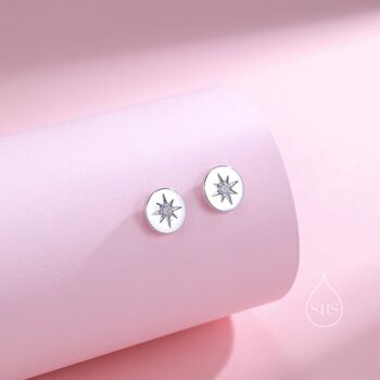 Starburst Disk Stud Earrings In Sterling Silver, 7 of 10