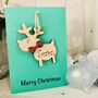 Personalised Reindeer Christmas Card Wooden Decoration, thumbnail 8 of 9