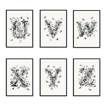 Personalised Monochrome Floral Initial Print, 11 of 11
