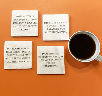 Set Of Four Marble Cycling Quotes Coasters, 3 of 4