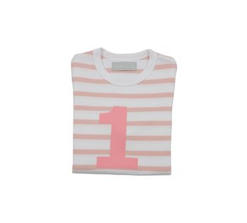 Dusty Pink + White Breton Striped Number/Age T Shirt, 2 of 6