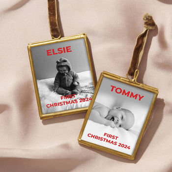 Personalised Baby's First Christmas Photo Frame Decoration, 2 of 3