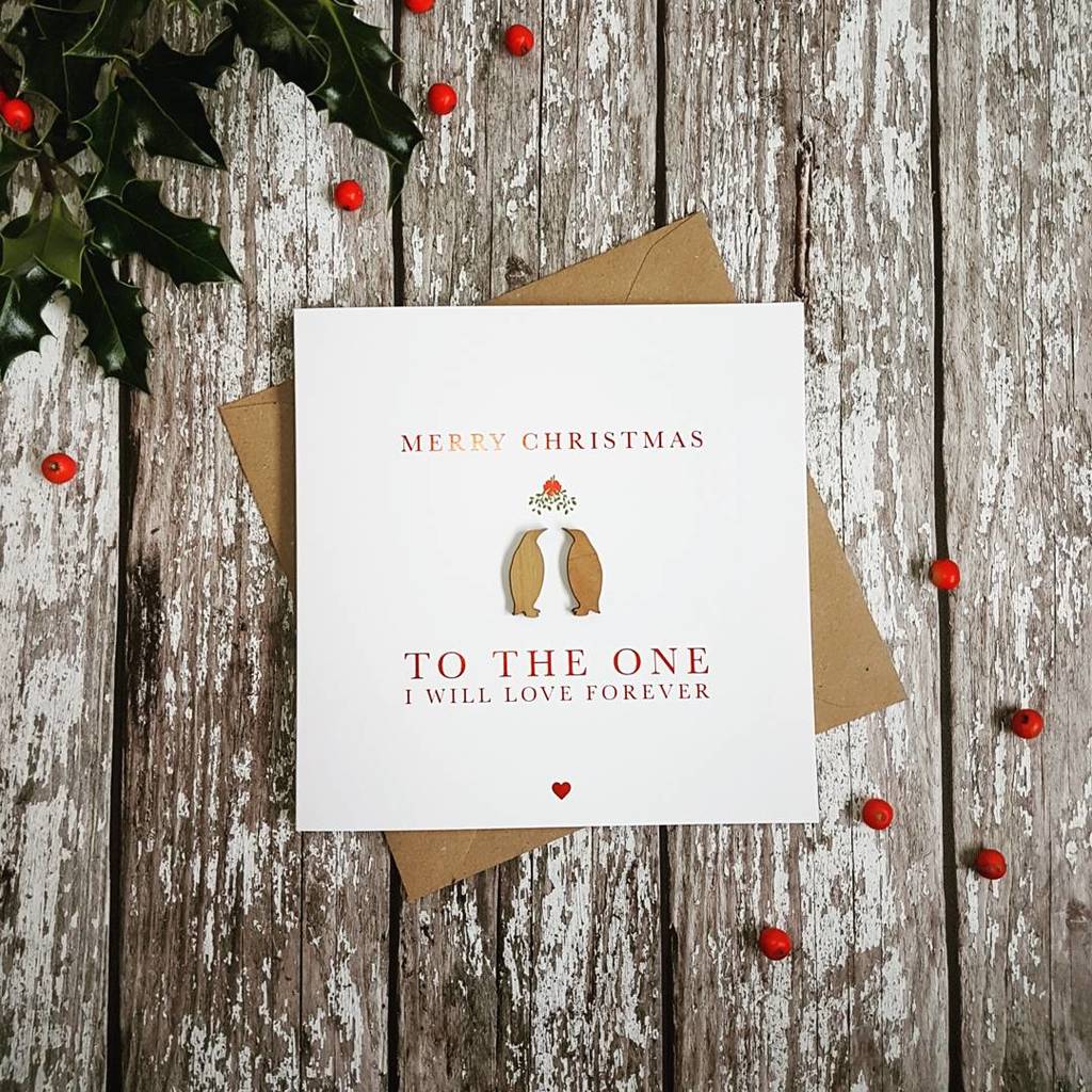 red foil mistletoe penguin love wooden christmas card by design by ...
