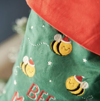 Personalised Embroidered Bee Merry Stocking, 2 of 4