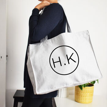 Minimal Print Initials Oversized Beach And Shopping Bag, 4 of 5