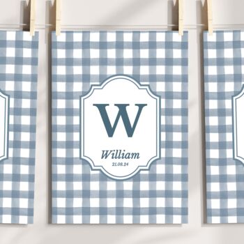 Personalised Blue Gingham Art Print, 3 of 6