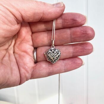 Sterling Silver Filigree Heart Locket Necklace, 2 of 4