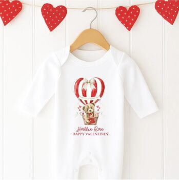 Personalised My First Valentine Teddy Hot Air Balloon Baby Onsie, 2 of 2