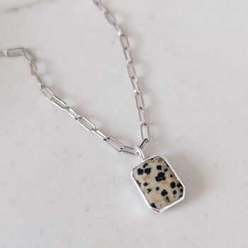 The Rectangle Dalmatian Jasper Necklace, Silver, 5 of 9