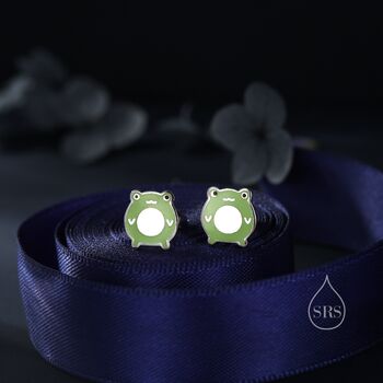 Cute Enamel Frog Stud Earrings In Sterling Silver, 3 of 10