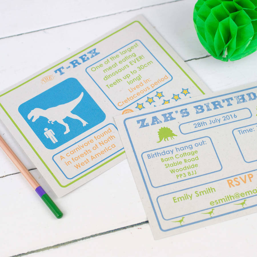 Personalised Dinosaur Party Invitations By Summer Lane Studio