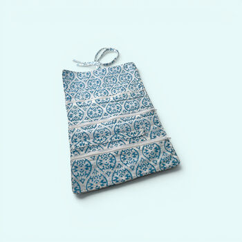 Cotton Jewellery Roll | Light Blue And White Block Print, 3 of 6