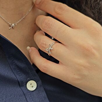 Bow Tie Bowknot Thin Sterling Silver Stacking Ring, 3 of 5