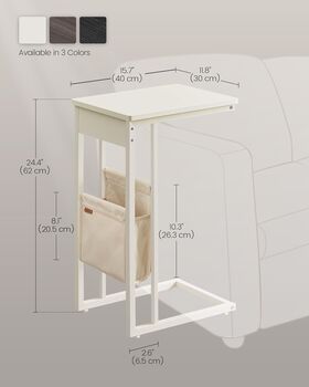 C Shaped Side Table With Fabric Storage And Castors, 8 of 10