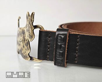 Leather Belt With Dog Silhouette Brass Buckle, 11 of 11