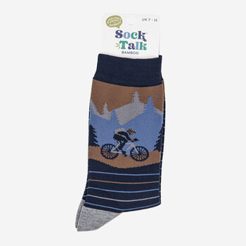 Striped Mountain Biking Bamboo Socks Men's Navy Blue, 2 of 4
