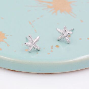 Sterling Silver Little Star Fish Stud Earrings, 2 of 11