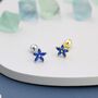 Sapphire Blue Cz Flower Screw Back Earrings, thumbnail 5 of 11