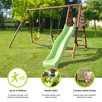 Colza Wooden Swing Set With Slide, 2 of 11