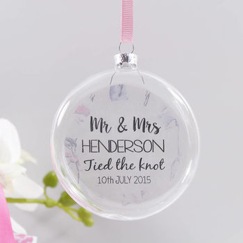 Personalised 'Wedding' Patterned Flat Glass Bauble, 2 of 7