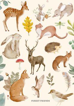 A4 Children's Print, Forest Friends Woodland Creatures, 5 of 5