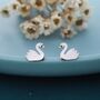 Cute Swan Stud Earrings In Sterling Silver, thumbnail 6 of 10